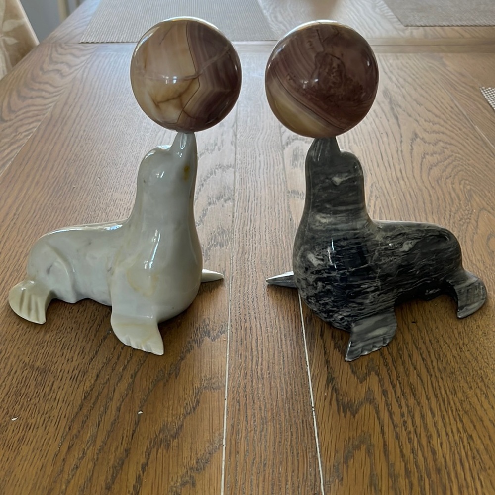 Seal Bookends in Solid Marble